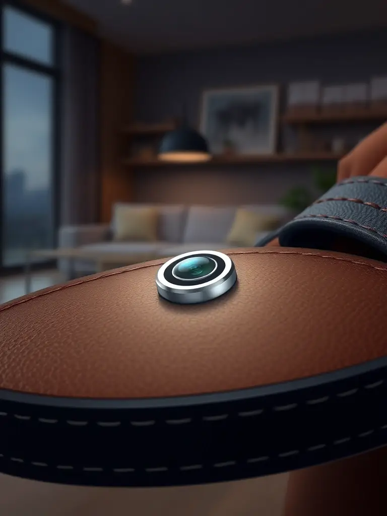 A detailed view of the hidden camera integrated into a Pearly6Leather collar, emphasizing its discreet design and advanced technology.